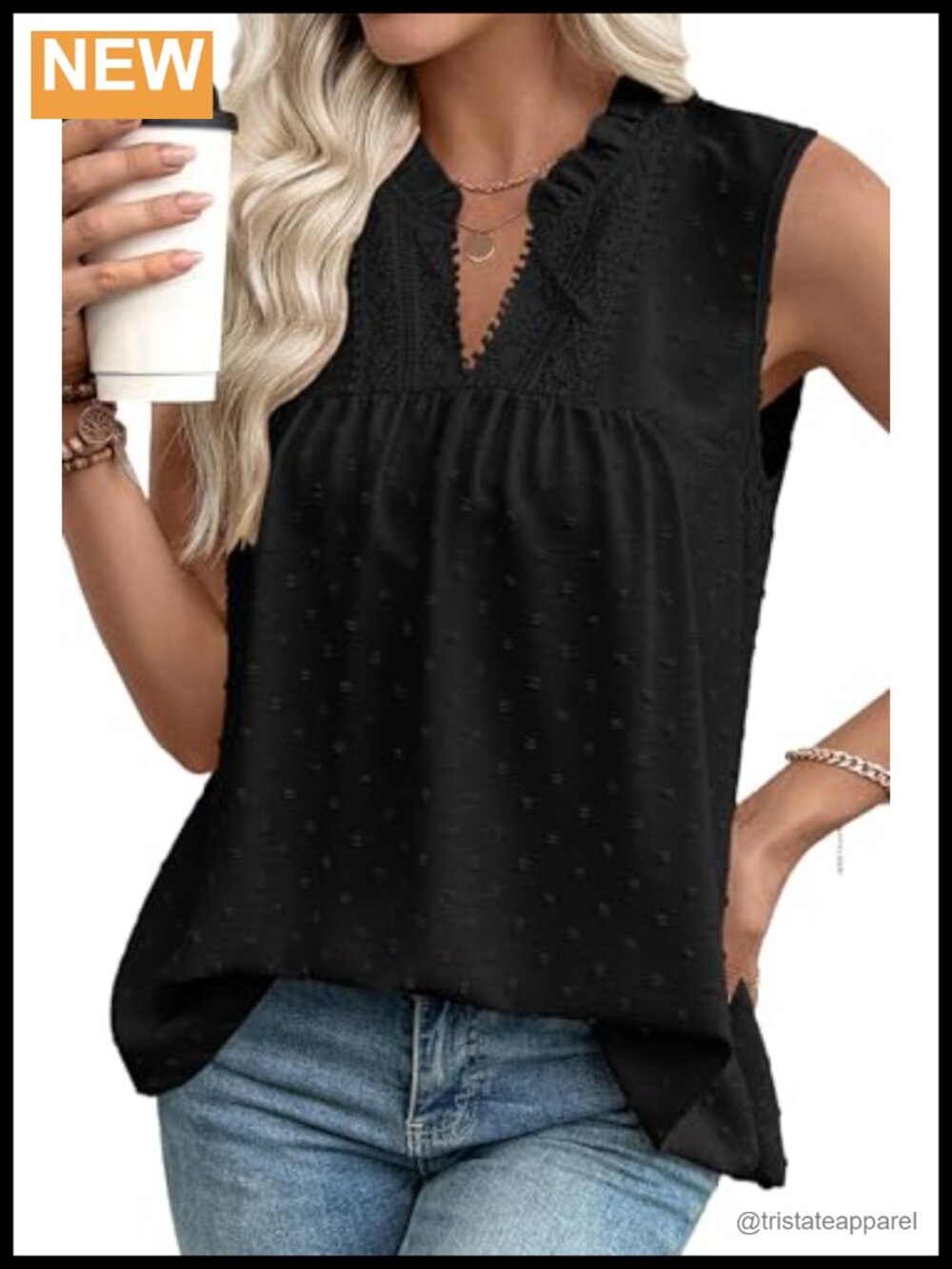 EVALESS Women's Lace Tank Top V-Neck Sleeveless Blouse